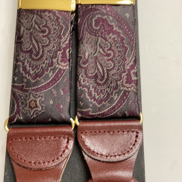 Paisley Burgundy on Dark Gray Adjustable Suspenders 100% Silk - Picture 2 of 7